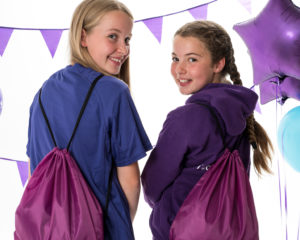 Purple drawstring bag