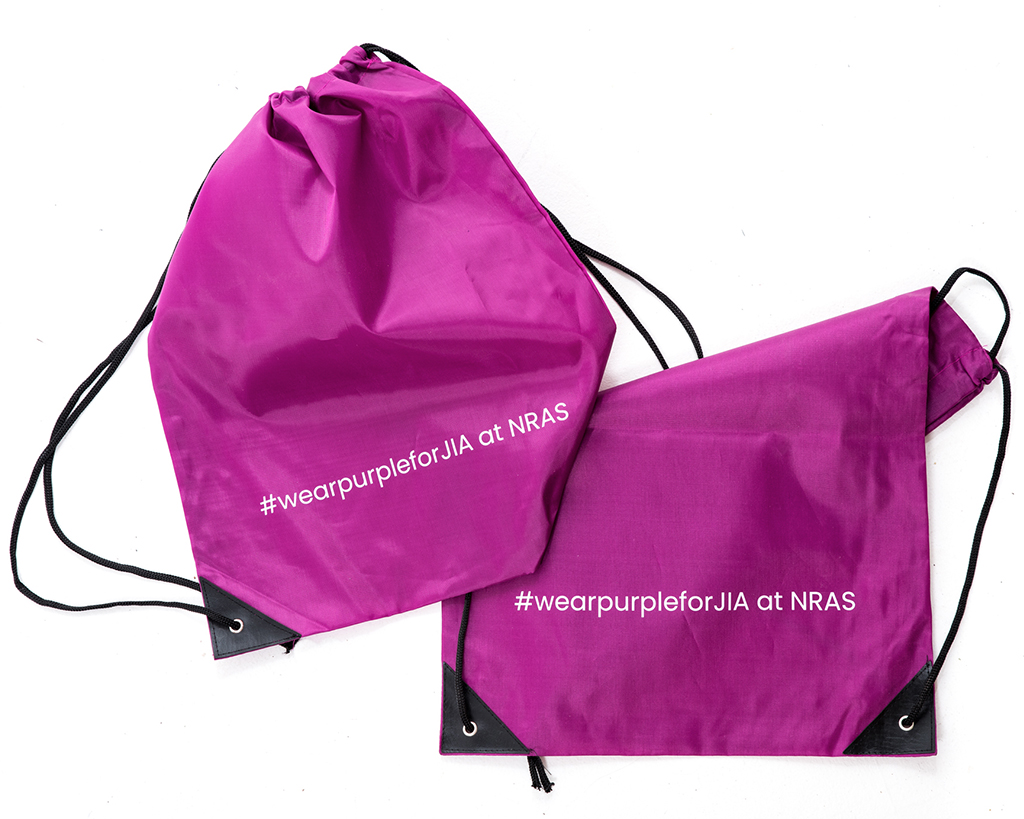 Purple drawstring bag